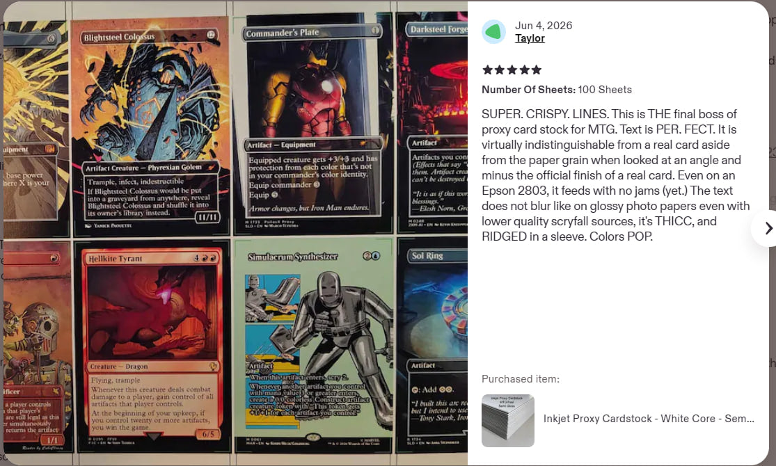 INKJET Proxy Cardstock - Semi-Gloss White Core - MTG Feel